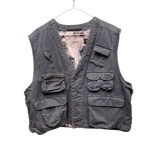Vintage Woolrich Vest Army Green Fly Fishing Utility Fishing Travel Cargo Sz XL